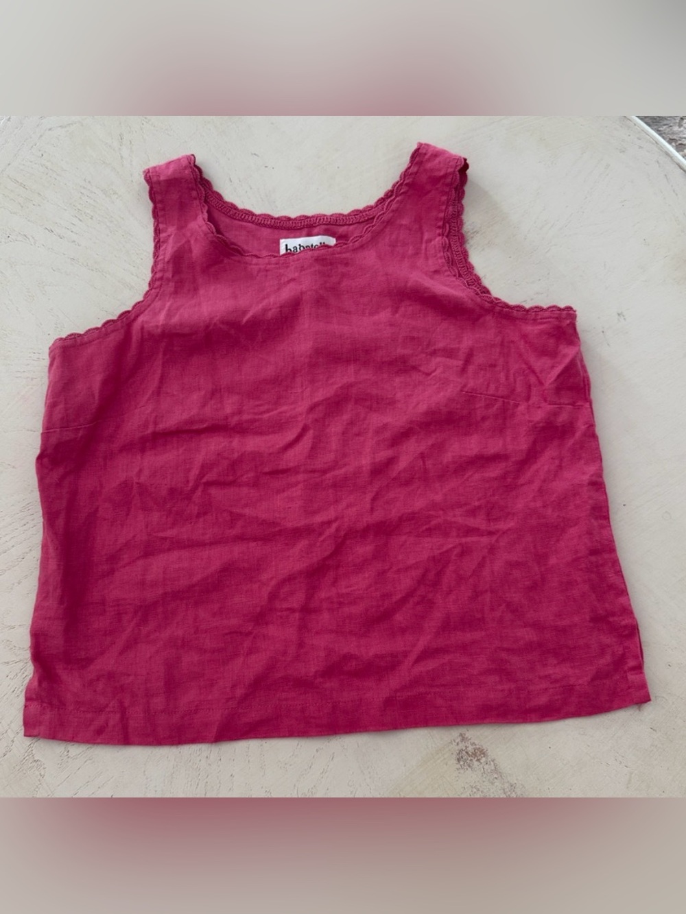 Bagatelle 100% linen pink scalloped edge vintage sleeveless top sz small